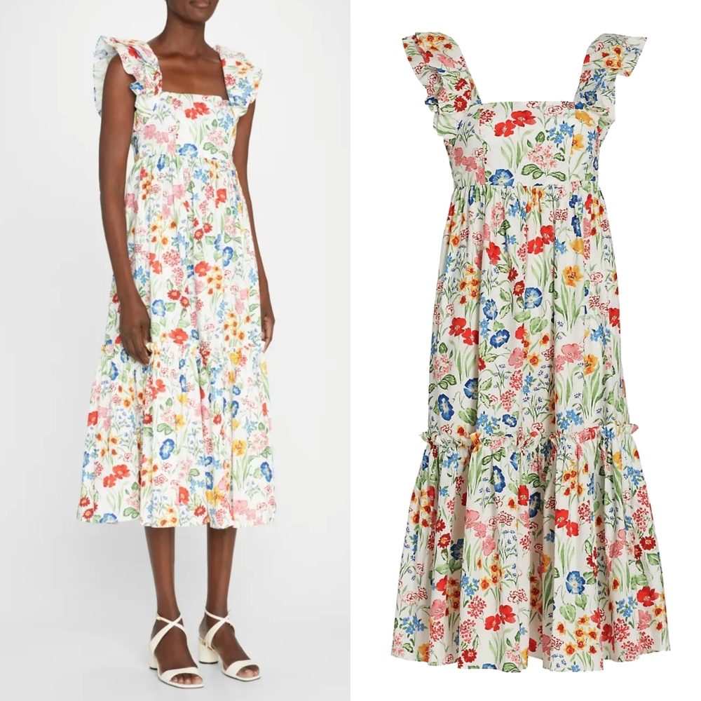 Cara Cara Darby Floral Garden Ivory Poplin Dress